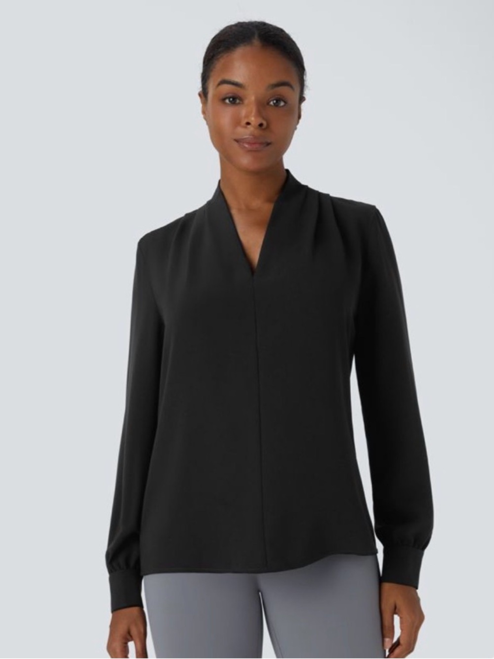 Halara Black V-Neck Blouse Size M NWT‎